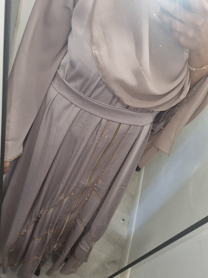 Mauve & Gold Embellished Occasion Abaya with Hijab/Belt