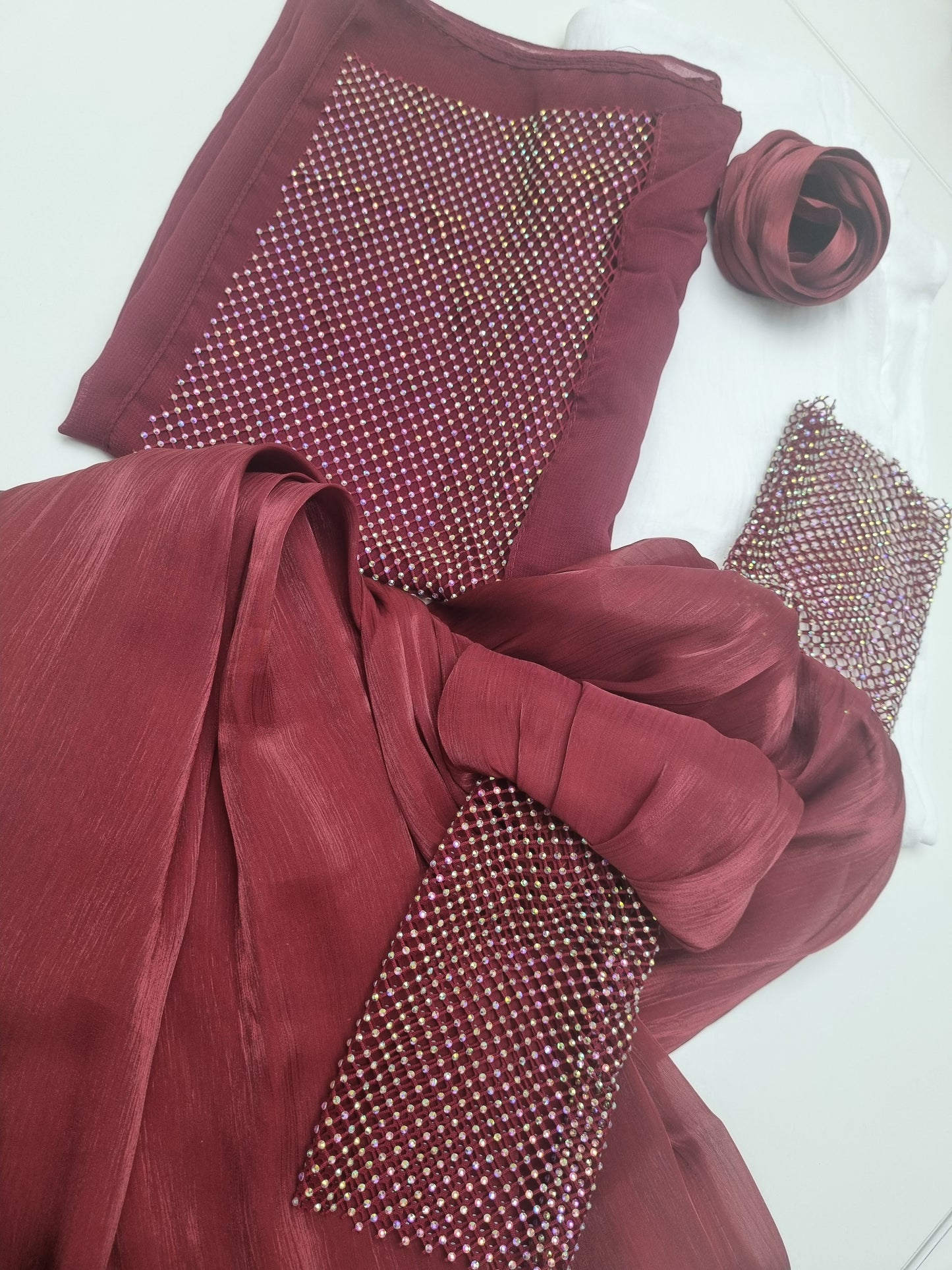 Luxury Burgandy Organza Occasion Abaya Set