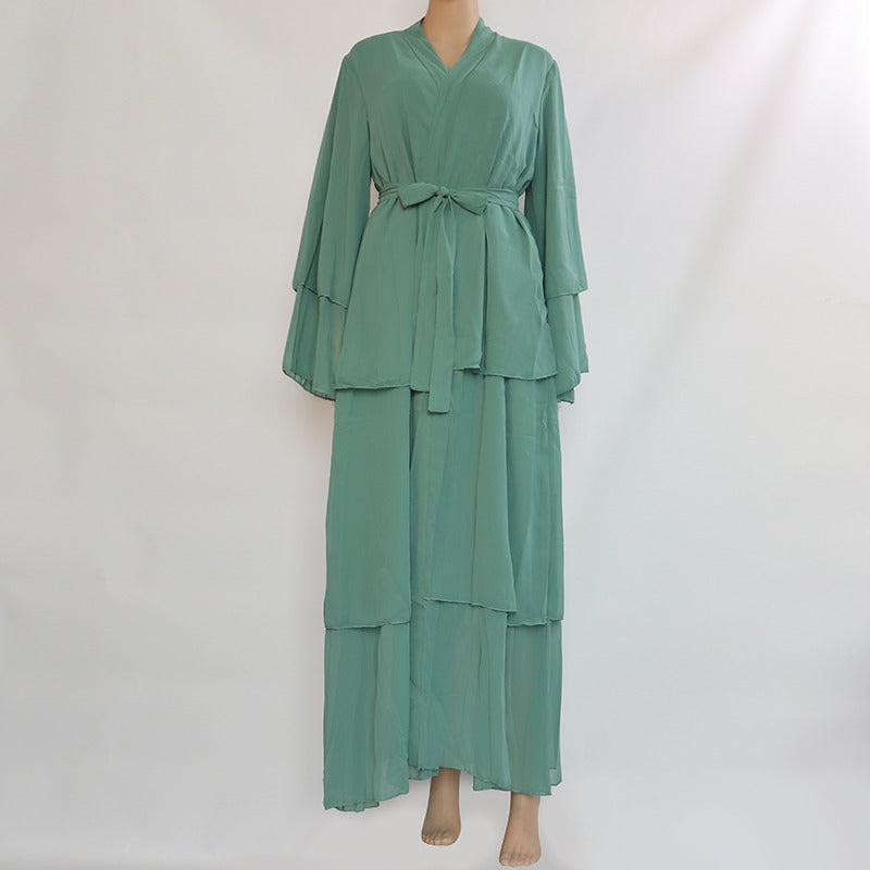 Layered Premium Chiffon Abaya in black and mint