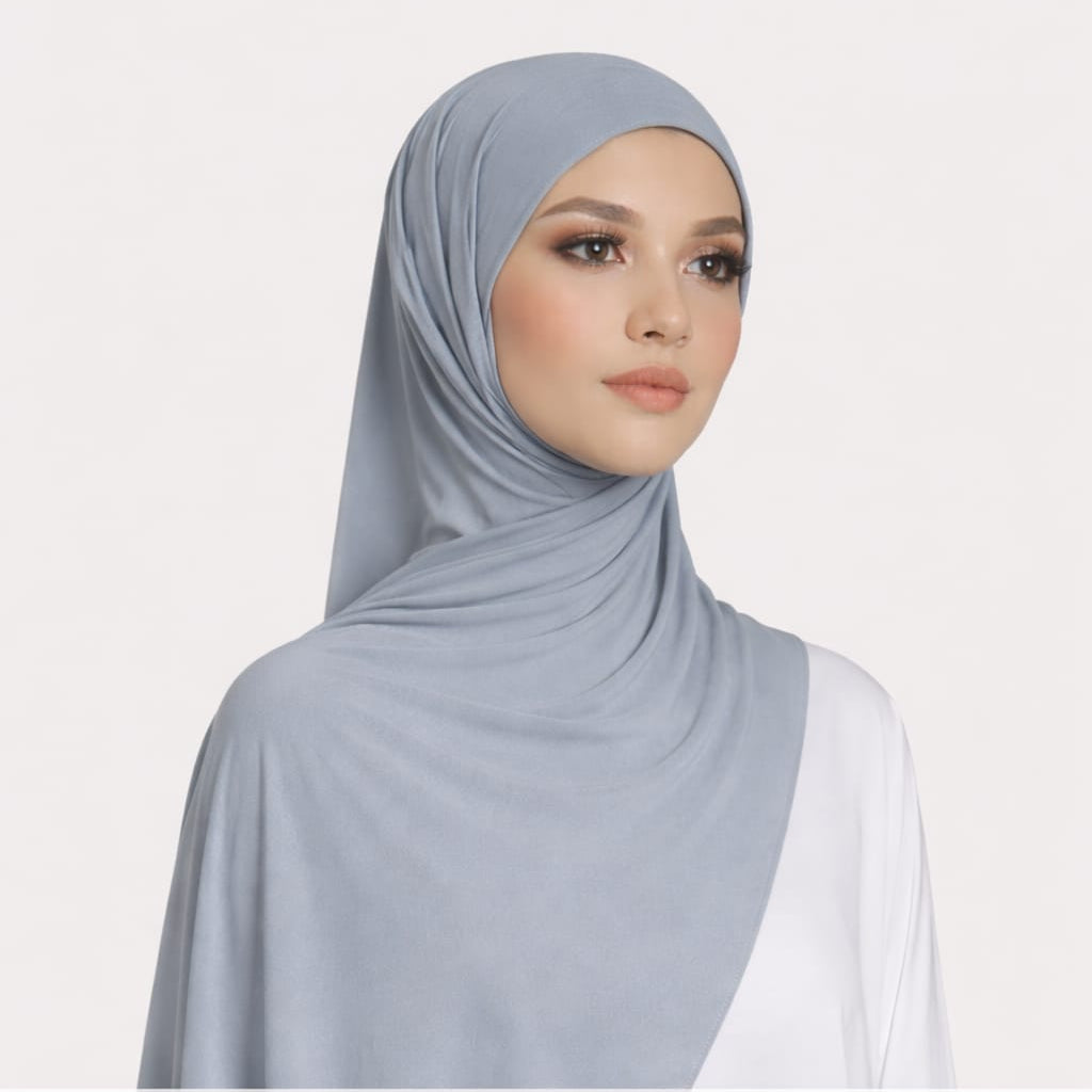 Premium Liquid Jersey Hijab - Silver Mist