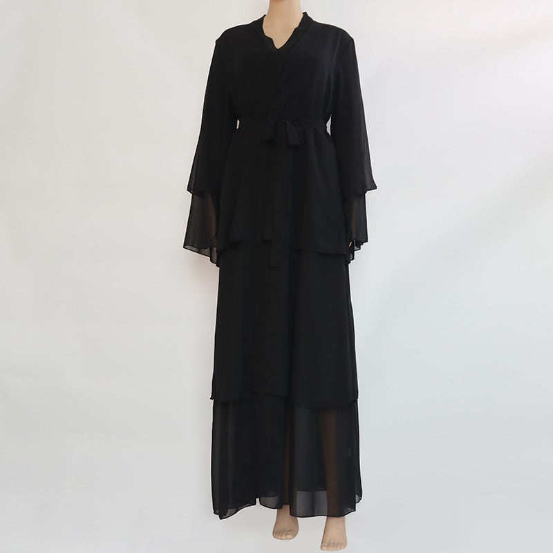 Layered Premium Chiffon Abaya in black and mint